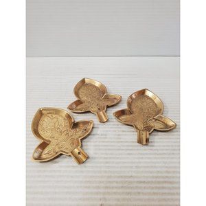 Vintage small etched brass leaf ashtray- aged - set of three